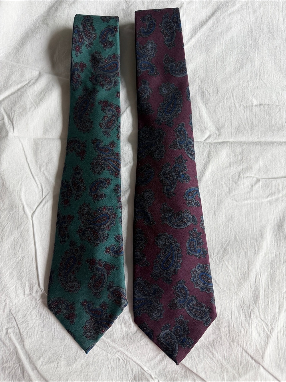 Paisley Silk Tie Pair in Teal and Burgundy